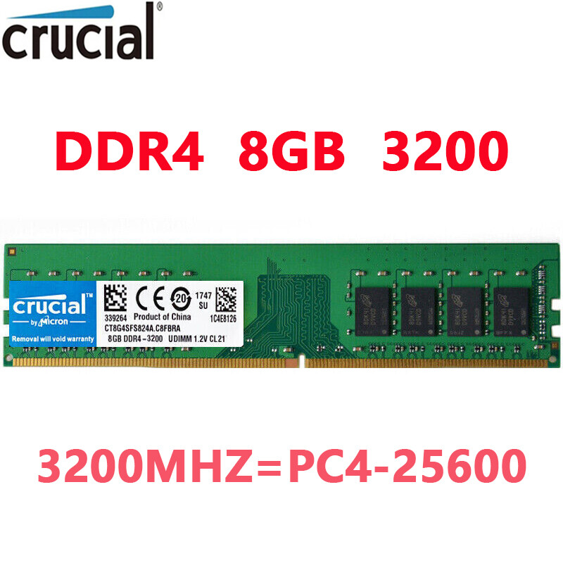 Crucial製の8GB DDR4-3200 UDIMM 1.2V CL22 2枚セット合計16GB 中古