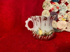 Vtg Mini Demitasse Cup with Elaborate Decorative Gold Trim on White