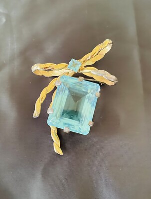 Estate Adele Simpson Signed Sterling Silver Brooch Aqua Blue Faceted Glass 