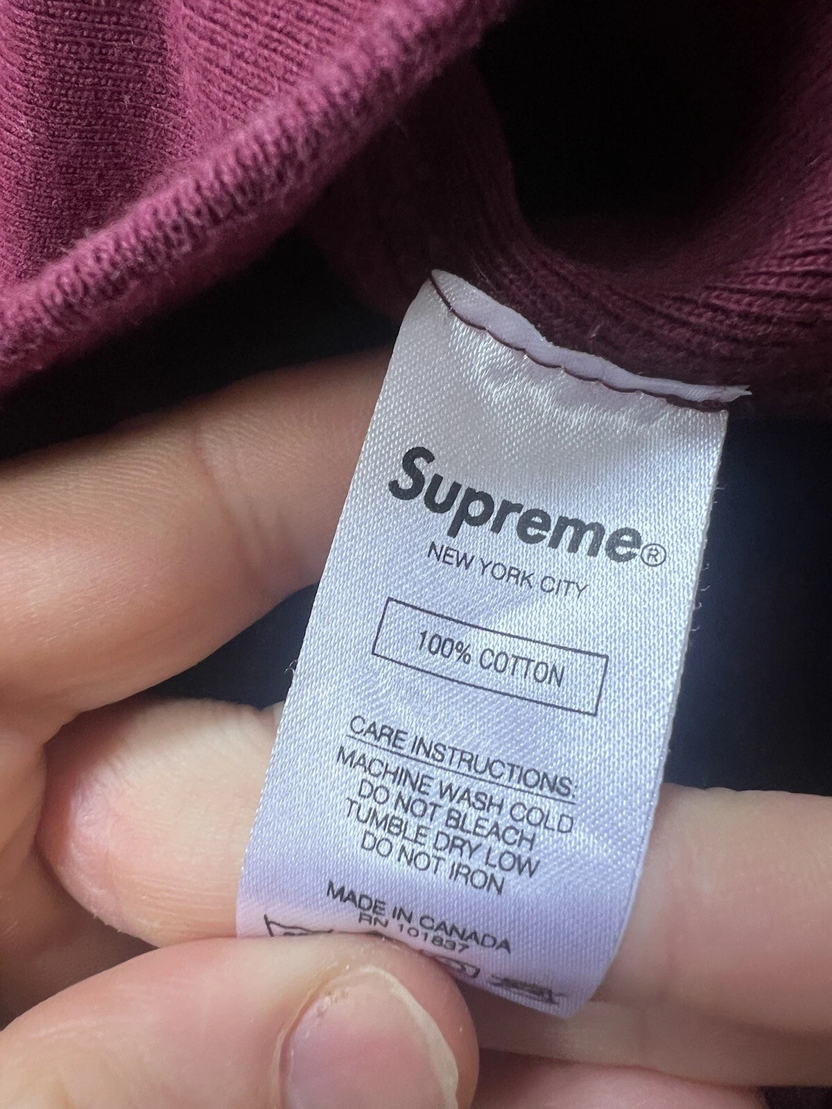 Supreme Felpa con Cappuccio Spazzola Logo FW 2017 UK Taglia Media M Borgogna Viola Rosso