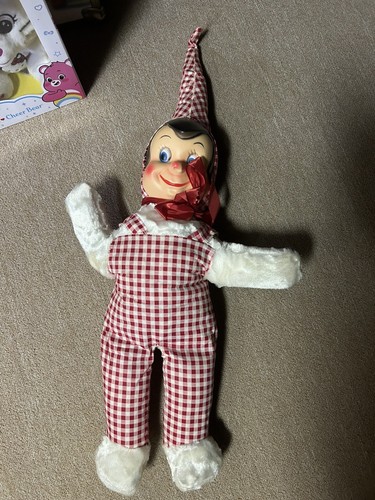 Vintage Pixe Rushton Style Plastic Rubber Face Plush Christmas Elf 28” - 第 1/7 張圖片