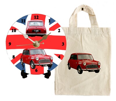 Mini Uhr - DIY 12cm Uhr KIT mit einem Austin 7 Mini, in einer Canvas Geschenktüte
