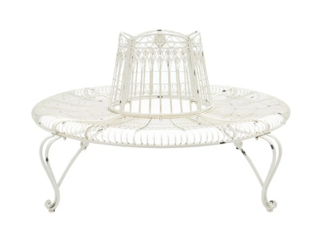 Assento de banco de árvore para fora de casa jardim vitoriano ferro vintage estilo confortável branco - Imagem 3 de 4