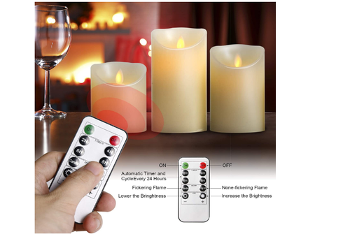 Pillars Remote Control LED Candles Flameless Real Wax Pillar Remote Control Realistic Candle ...