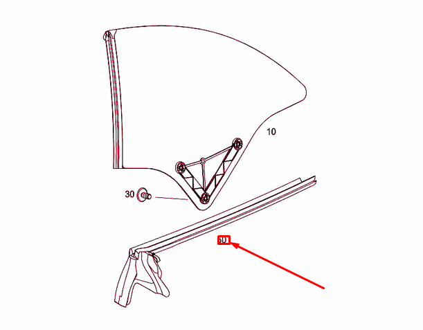 MB C A205 Rear Right Side Window Inside Sealig Rail A2056730265