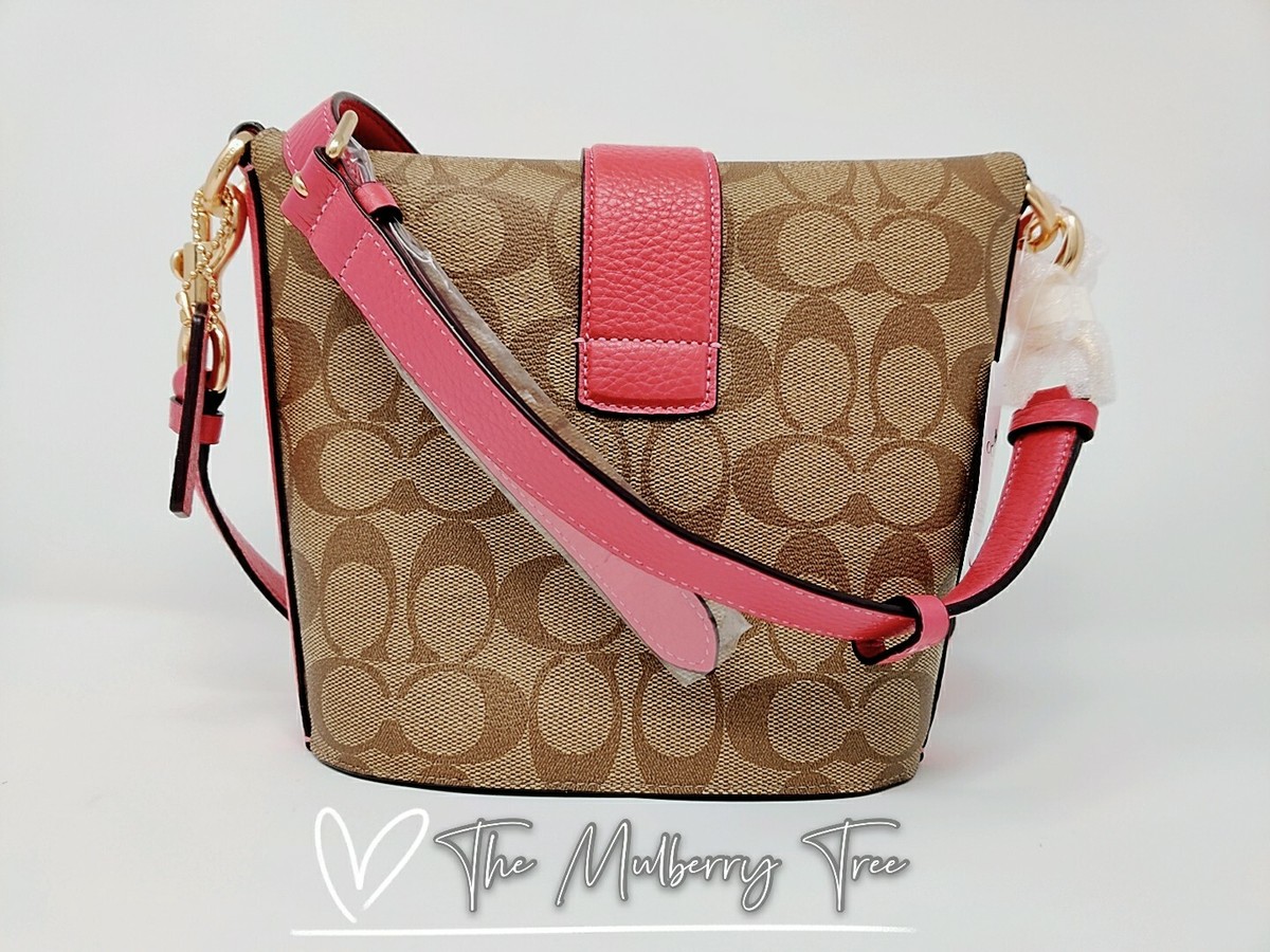 Coach c2817 Addie Crossbody In Signature Canvas Khaki Fuschia Pink