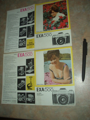 2x Faltblatt   EXA  500 DDR 1966 / 68  Reklame Fotoapparat Kamera