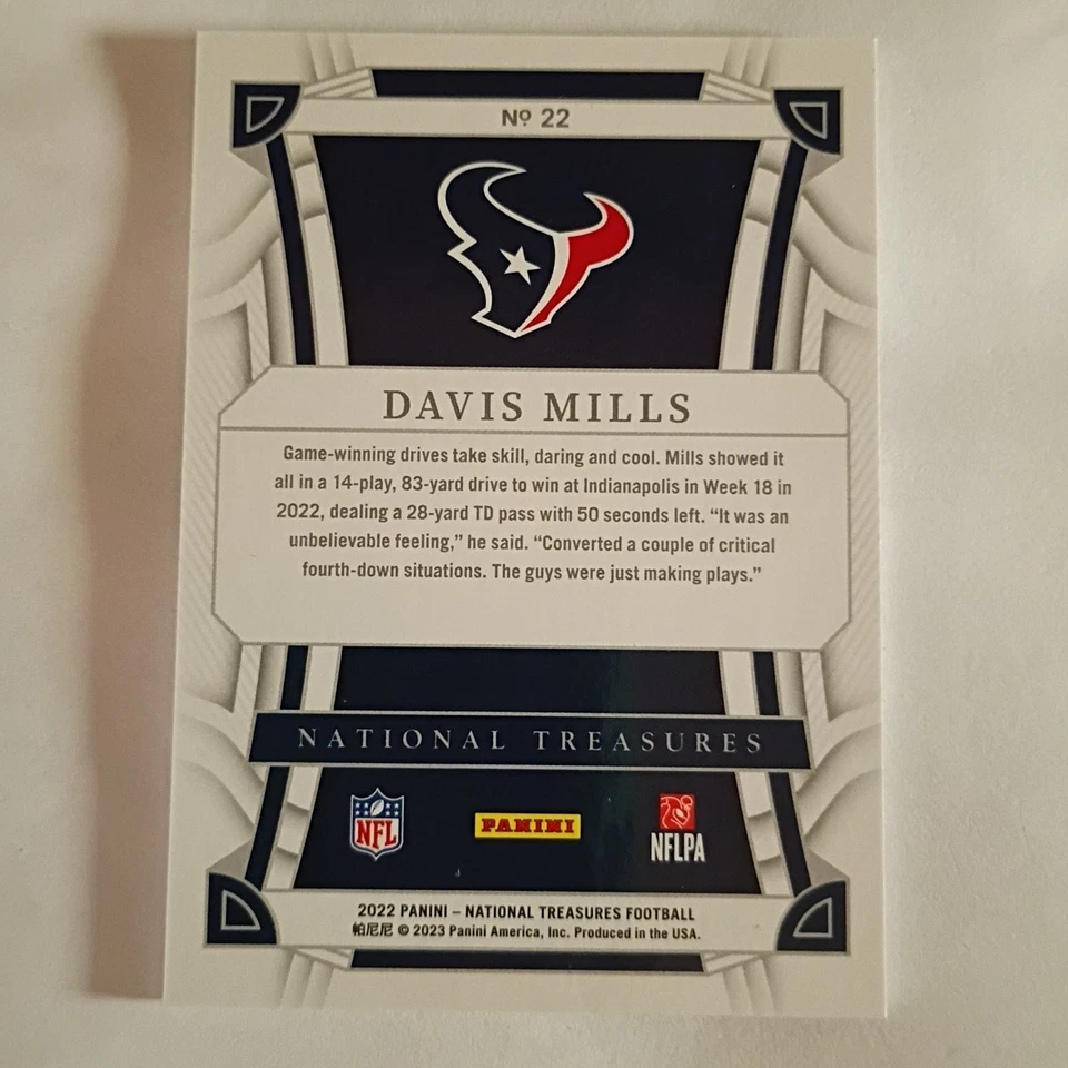 2022 National Treasures Davis Mills #22 Stars & Stripes /13 - Image 2 of 2