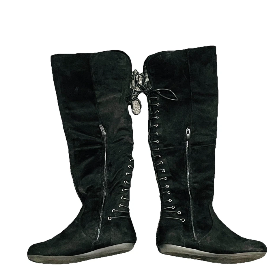 Top Moda Shoes Womens Size 6.5 Black Bank-99 Knee High Boots Tall Lace Up Zipper - Image 2 of 4