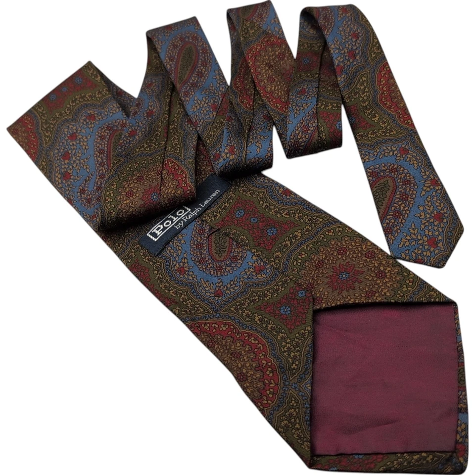 Polo Ralph Lauren Tie 56.5" 100% Silk Paisley Floral Blue Green Red USA 90s VTG - Image 2 of 4