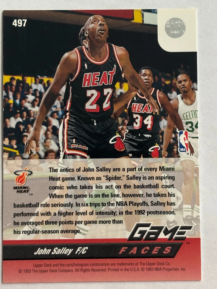 1992-93 Upper Deck #497 John Salley Miami Heat Game Faces - Image 2 of 2