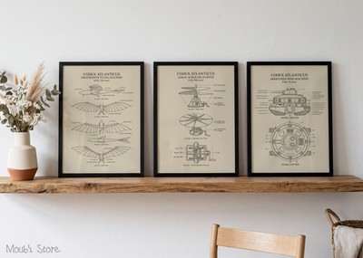 Erfindungen von Leonardo da Vinci Patent Poster Poster Set A4 Wanddeko