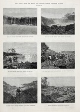 Hawaii Mauna Loa Volcano Eruption, 6 Views, Large 1880s Antique Print