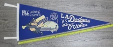 VINTAGE 1966 MLB WORLD SERIES LOS ANGELES DODGERS BALTIMORE ORIOLES PENNANT FLAG