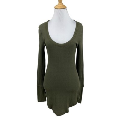 Splendid Top Womens Small Olive Micro Modal Blend Waffle Knit Stretch Scoop Neck