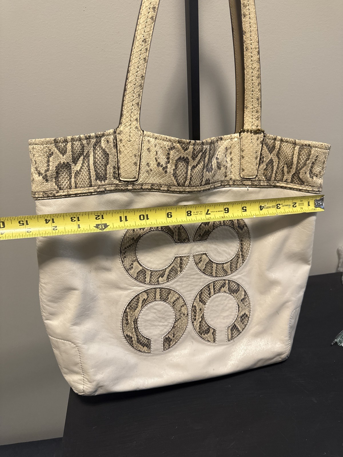 Coach Cream Beige Python Embossed Large C Logo To… - image 12