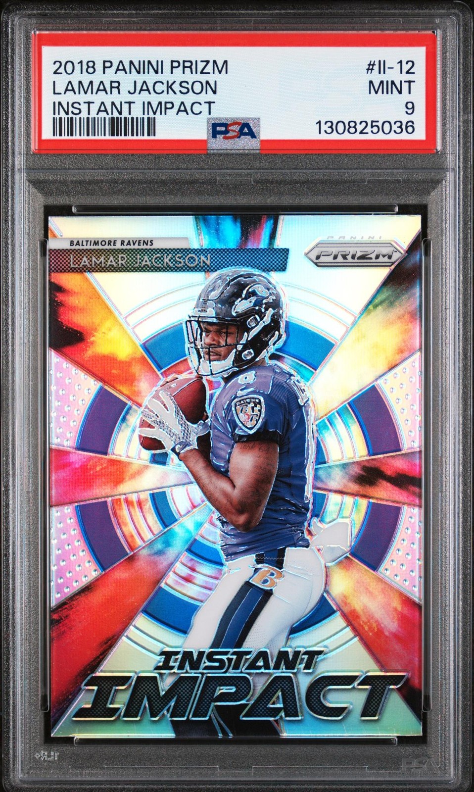 2018 Panini Prizm Instant Impact Silver Prizm Lamar Jackson #12 PSA 9
