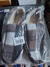Isotoner Men's Plaid Fleece Cameron Moccasin Slippers - Sand Trap Large 9.5-10.5