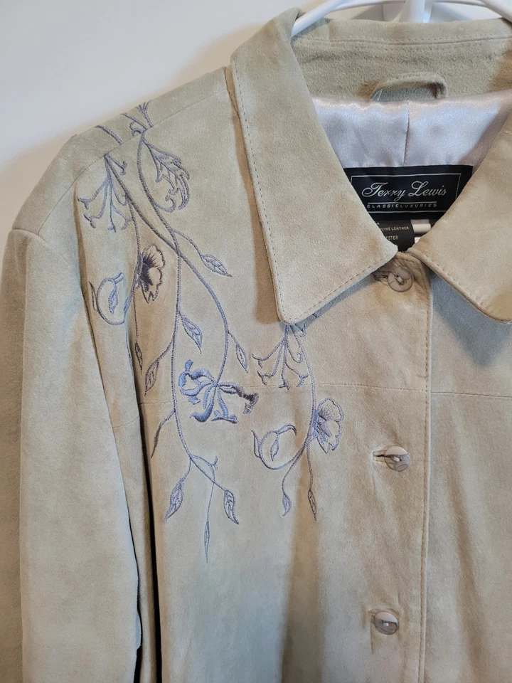 Chaqueta clásica de cuero real Terry Lewis para mujer 1X NUEVA SIN ETIQUETAS marfil crema manga larga Foto 2 de 4