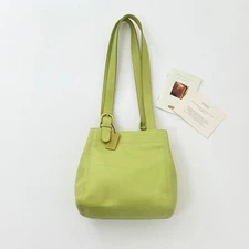 COACH 4157 Vintage Shoulder Bag Magnetic Leather Light Green Gold Hardware Japan