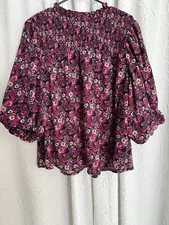 Unbranded(L)-Elegant Floral Women's Blouse- Pink and Black with puffy sleeves