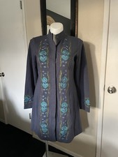 Sundance Blue Floral Cardigan Sweater Embroidered, Size Large