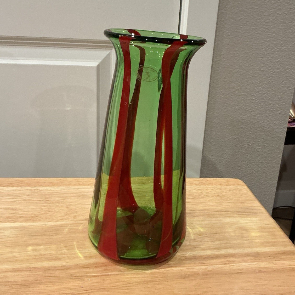 Art glass green and red decorative vase modern abstract glossy finish