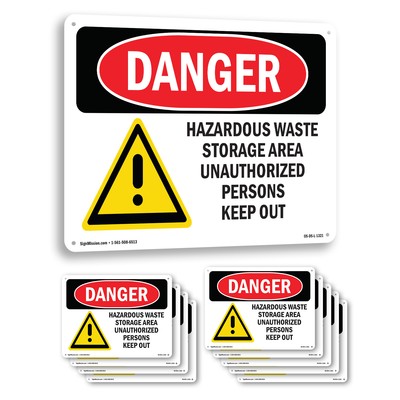 Hazardous Waste Storage Area OSHA Danger Sign Metal, Plastic, Decal 5 or 10 Pack