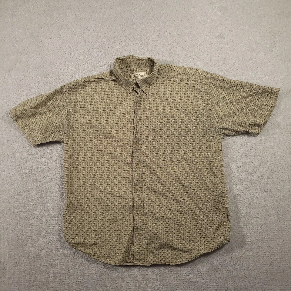 Camisa Natural Issue Para Hombre Grande Verde Geométrica Con Botones Manga Corta Algodón Foto 2 de 4