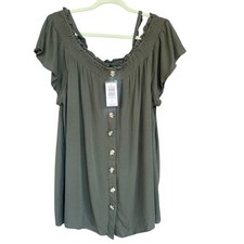 Torrid Dress Womens Large Smocked Cold Shoulder Button Front Boho NWT