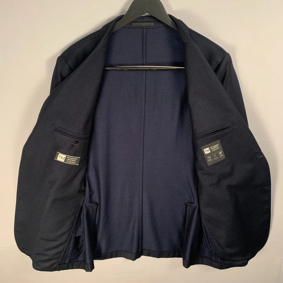Abrigo deportivo Z Zegna para hombre 52R azul negro 100 % lana informal Blazer Techmerino WashGo Foto 3 de 4