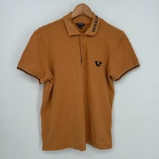 True Religion Polo Shirt Mens Small Orange Branded Collar Short Sleeve Horseshoe