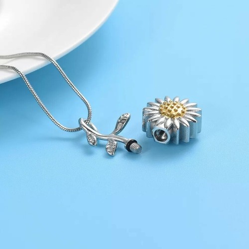 Sunflower Keepsake Cremation Urn Pendant Ashes Necklace Funeral Memorial - UK , - Picture 2 of 3