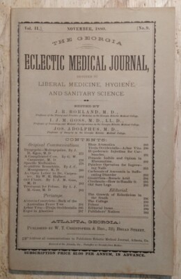 November 1880 Georgia Eclectic Medical Journal Medicine Hygiene Ingrowing Nails