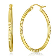 Wellingsale 14k Yellow Gold 2mm Diamond Cut Hoop Earrings 30mm Diameter 