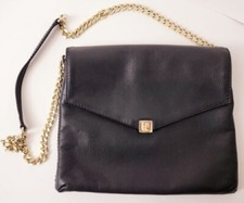 Authentic Carolina Herrera Black Leather Clutch Bag W/chain 