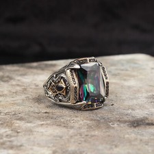 925 Sterling Silver Mens Ring, MysticTopaz GemStone Handmade Men Silver Ring