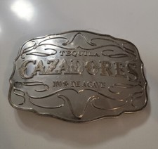 Vintage Cazadores Tequila 100  De Agave Belt Buckle Large Silver/gold