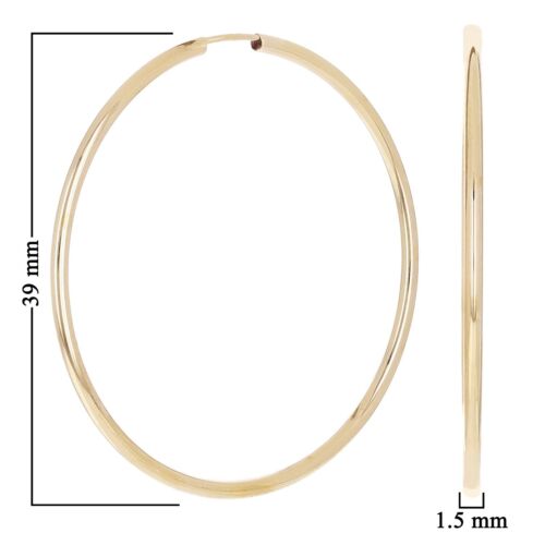 Italienische 14k Gelbgold hochpolierte runde endlose Ohrringe 1,5" 1,6 mm 1,3 g - Bild 4 von 5