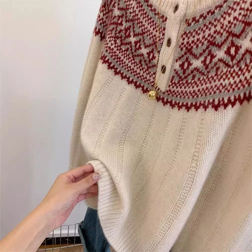 Wool Patterned Half Button Cardigan/Jumper Crew Neck Jumper Women Sweater Tops - Picture 4 of 7