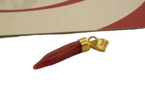 Koralle Anhänger und Gold 750 mit Horn rot Korallenanhänger edelstein gelbgold - Bild 3 von 3