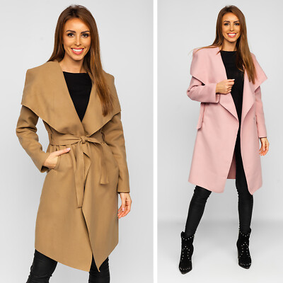 Mantel Jacke Übergangs Elegant Casual Classic Basic Lang Damen BOLF Unifarben