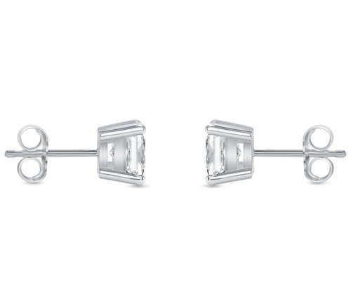 2.5 Ct Princess Cut Earrings Studs Real Solid 14K White Gold Push Back Basket - Picture 3 of 3