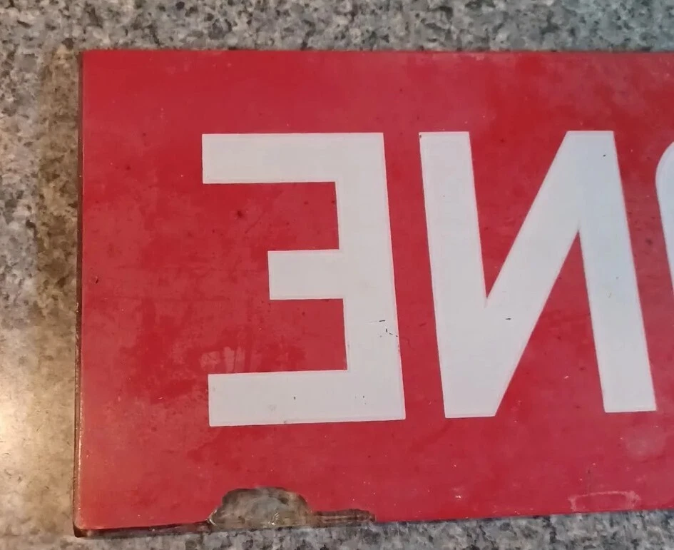 VINTAGE ORIGINAL RED PAYPHONE TELEPHONE BOOTH GLASS SIGN 25 1/2 INCHES - Image 4 of 4