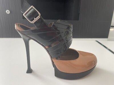 MARNI BLACK BROWN SLINGBACK HIGH HEEL SHOES SIZE EU 39 US