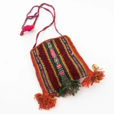 Vintage Bolivian Aymara Andes Indian Wool Textile Coca Purse Chuspa Bag 5" x 6"T