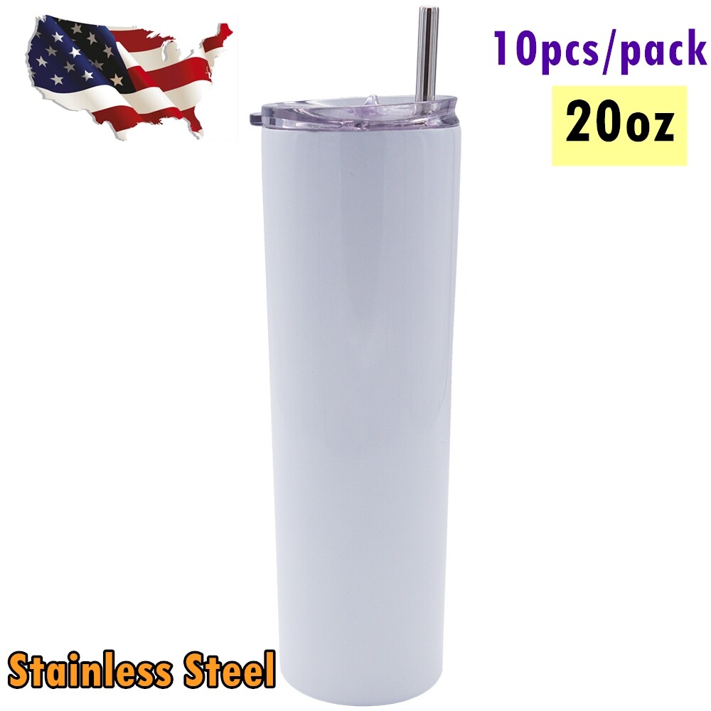 10/pack 20oz Skinny Tumbler Stainless Steel Insulated Water Bottle with Straw