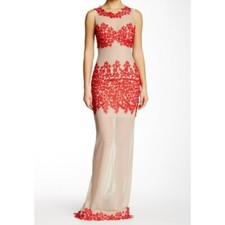 Issue Embroidered Sheer Gown Beige Red Size Medium NWT