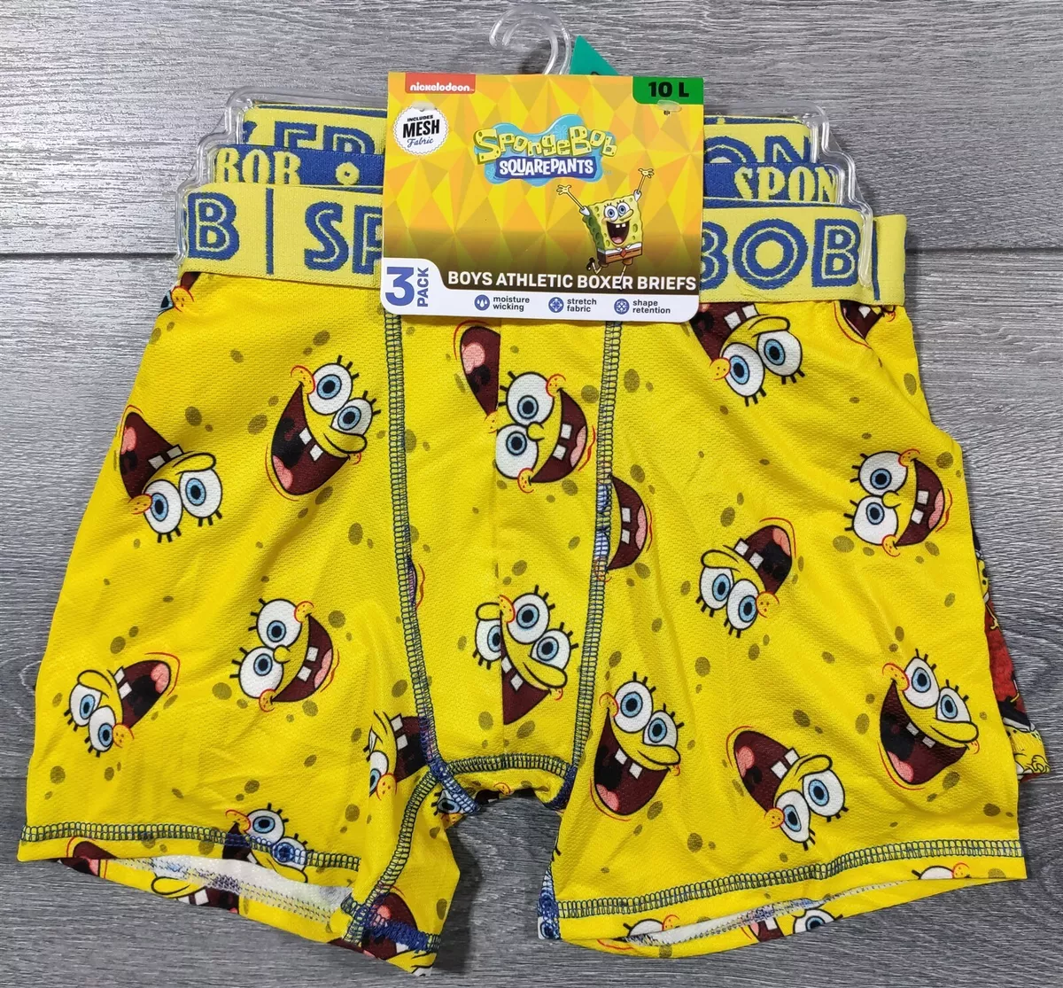 Spongebob Squarepants Underwear Boys Large Size 10 3-Pack Athletic