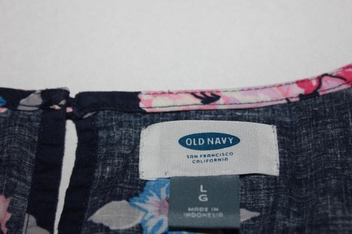 EUC Old Navy Blue Pink Rose Floral Cotton 3/4 Sleeve Sheath Dress L - Picture 5 of 7
